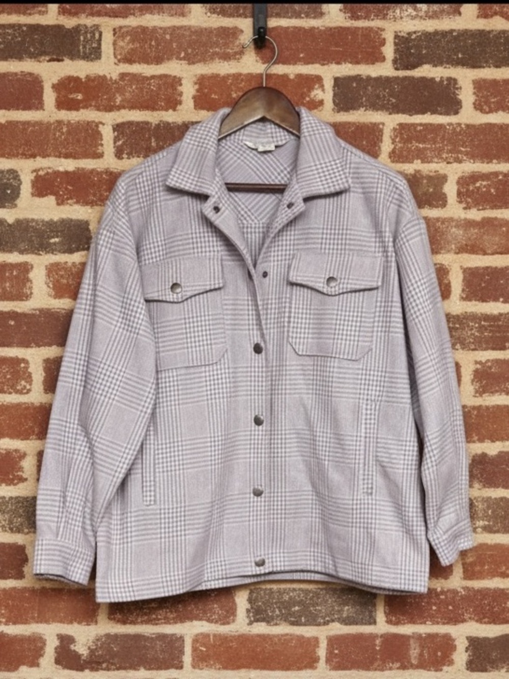 Apricot Lavender Plaid Snap Front Shacket Size L